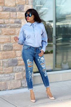 Gorgeous oversize boyfriend shirt. Goes well with Jeans, shorts, or high waist skirt.Wrist cuff is cut small so purchase a size up. Shirt color may be slightly different than the picture proposed due to lighting variation when shooting. Dress Color is Light Blue.Fabric Content: 100% COTTON.Model is wearing a Medium Fabric has no stretch Blue Button Down Shirt Outfit, Light Blue Fabric, High Waist Skirt, Boyfriend Shirt, Blue Long Sleeve, Inspiration Board, Blue Fabric, Jeans Shorts, Medium Blue