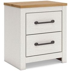 a white and wood nightstand with two drawers