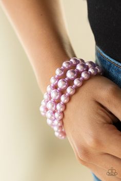 A bubbly collection of purple pearls are threaded along invisible wires, creating refined layers around the wrist. Features an adjustable clasp closure. Sold as one individual bracelet. P9RE-PRXX-134XX ORDERED 02 APR 20 Pink Fireworks, Paparazzi Accessories Jewelry, Pearl Clasp, Flower Circle, Turquoise Bead Bracelet, Purple Bracelet, Iridescent Crystal, Purple Pearl, Purple Rhinestone