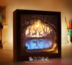 17 Deer spirit paper lightbox template , Merry Xmas, shadow box paper cutting Shadow Box Kunst, Shadow Light Box, Paper Carving, Shadow Box Art, 3d Shadow Box, Paper Light, Halloween Lights, Box Template, Kirigami