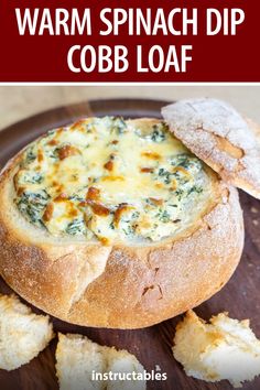 Spinach Deep Recipe, Spinach Loaf Recipes, Spinach Cob Loaf Dip, Warm Dips Recipes, Bre Recipe, Christmas Fingerfoods Appetizer Party, Warm Spinach Dip Recipe