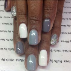 Grey And White Nails Ideas, Gray Nails Ideas, Grey Blue Nails, Gray Winter Nails, Grey And White Nails, Blue Grey Nails, Late Winter Nails, Nail Grey, Nails Art Easy