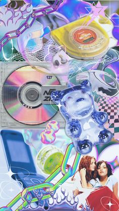 a collage of cds and other items