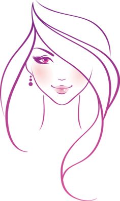 a woman's face with long hair and earrings on her head, drawn in pink ink