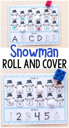 a snowman roll and cover activity for kids