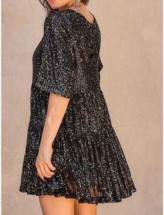 Women's Silver Sequin Dress Party Dress Sparkly Dress Homecoming Dress Mini Dress Black Purple Half Sleeve Summer Spring Fall Crew Neck Summer Dress Loose Fit Sparkly Dress Homecoming, 2025 Trends, Sequin Dress Party, Silver Sequin Dress, Dress Homecoming, Mini Dress Black, Sparkly Dress, Dress Mini, Silver Sequin