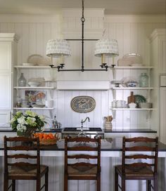 the kitchen is clean and ready to be used for dinner or breakfast time, as well as other things that are kept in the cupboards