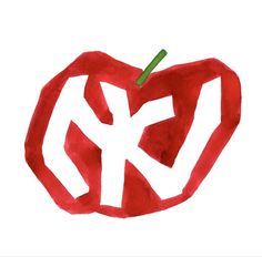 an apple with the letter k in it's center is painted red and white