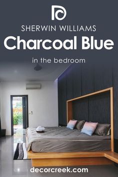 Bedroom Charcoal Blue SW-2739 for the by Sherwin-Williams Bedroom Charcoal, Blue Bedroom Walls, Dark Blue Bedrooms, Wall Painting Living Room