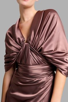 Long chocolate brown dress with a slit. Made to cinch your waist and give you that fitted silhouette look. Free worldwide shipping! Delivery time: 6-8 days Silk Drape Dress, Chocolate Brown Dress, Brown Silk, Cape Coat, Draped Dress, Brown Dress, Fitted Silhouette, 8 Days, Skirt Top