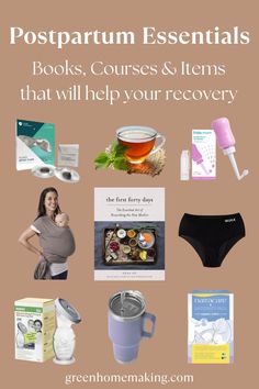 some books, cups and items that help you recovery from postpartum essentials