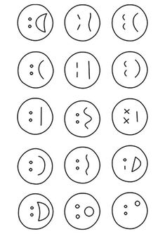 an image of different faces drawn in the style of doodles, with numbers and symbols