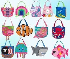 there are many bags that have different designs on them