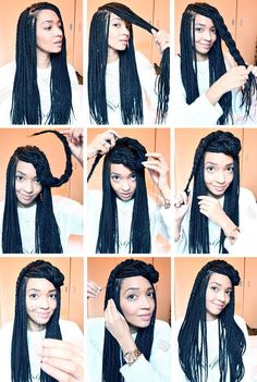 Box+Braids+Half+Up+Hairstyle Style Box Braids, Braided Half Updo, Braids Black, Braided Half Up, Pelo Afro, Style Box