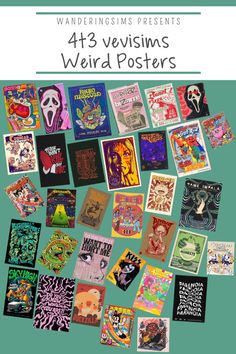 a poster with various posters on it and the words,'47 venisins weird posters