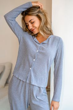 The Ribbed Jersey Long Sleeve Top & Pants Pajama Set is your new go-to for comfy nights and lazy mornings. Soft, stretchy, and stylish—because even your downtime deserves some love. Product code: CAA10A4J012VV Features:  Knit Round neckline Long sleeve Front buttons Straight leg Material: 100%POLYESTER. Notch Collar Shirt, Knit Loungewear Set, Knit Loungewear, Target Clothes, Jersey Long Sleeve, Make Memories, Womens Pyjama Sets, Loungewear Set, Shirt And Pants