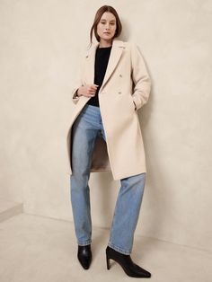 Wool-Blend Timeless Topcoat | Banana Republic Factory Peacoat Women, Petite Work Outfits, Classic Coat, Oyster Pearl, Wool Coat Women, Long Coat Women, Classic Coats, Wool Peacoat, Banana Republic Factory