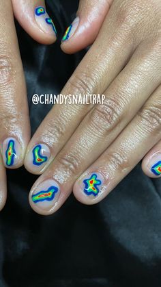 Question Mark Nails, Thermal Nails Short, Rave Nails Designs Short, Studs Nail Art, Heatmap Nails, Trippy Nail Art Short, Heat Signature Nails, Masc Acrylic Nails, Male Gel Nail Designs