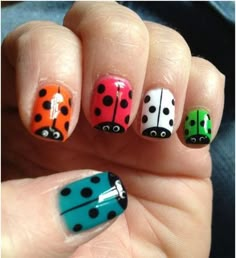 #original Ladybug Nail Art, Ladybug Nails, Minion Nails, Kids Nail Designs, Nail Art For Kids, Animal Print Nails Art, Unghie Nail Art, Animal Nail Art, Baby Bug