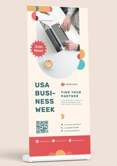 a roll up banner with the words usa busi - nesss week on it