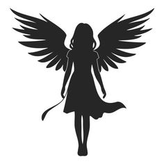 the silhouette of a girl with angel wings