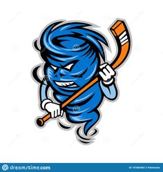 an angry blue devil mascot holding a baseball bat