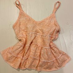 - Size S - New Without Tags Orange Cami Top For Spring, Orange Ruffled Tops For Vacation, Orange Ruffled Top For The Beach, Orange Ruffled Top For Beach, Orange Cami Top For Summer, Summer Orange Ruffle Tops, Peach Cotton Summer Tops, Apricot Summer Tops For Vacation, Summer Apricot Tops For Vacation