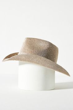 Paper, polyester Spot clean Imported | Sparkle Cowboy Rancher Hat by Anthropologie in Beige, Women's, Polyester Spring Layers, Denim And Diamonds, Straw Cowboy Hat, Rancher Hat, Beanie Hats For Women, Cowboy Hat, Beige Color, Beanie Hats, Hats For Women