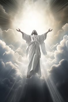 jesus in the clouds with his arms outstretched