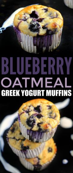 blueberry oatmeal greek yogurt muffins on a plate