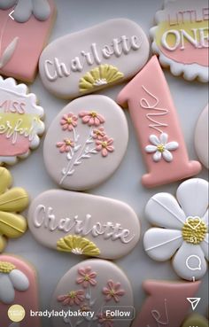 Daisy Cookies Decorated, Garden Party Cookies, Flower Sugar Cookies, Fairy Garden Birthday Party, Pastel Birthday, Garden Party Birthday