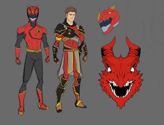 some character designs from the animated series, including an orange dragon and a red demon