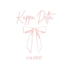 the logo for kappa delta est 1989, featuring a pink bow and ribbon