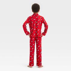 For all-night comfort, your child will love wearing this 2-Piece Long-Sleeve Coat Pajama Set from Cat & Jack™ to bed. This pajama set includes a long-sleeve button-down pajama shirt and pull-on pajama pants, both crafted from 100% recycled polyester fabric for all-night comfort. Best of all, the pajama pants are designed with comfort elastic for a secure fit, while both pieces feature the same print for coordinated flair. Cat & Jack™: Designed for all children so you can trust it's made for your Long Sleeve Coat, Kids Clothes Boys, Red S, Pajama Pant, Recycled Polyester Fabric, Pj Pants, Print Coat, Pajama Robe, Boys Christmas