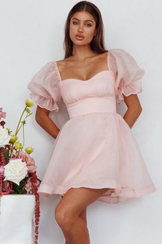 I've Got Sunshine Puff Sleeve Mini Dress Blush 8th Grade Dance Dresses Short, Crepe Fashion, College Supplies, Pink Dress Short, Tie Up Heels, Puff Sleeve Mini Dress, Skirt Zipper, School Dance, Sweetheart Dress