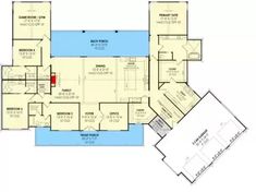 the floor plan for a house with an indoor swimming pool and two car garages