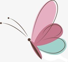 a pink and blue butterfly flying through the air