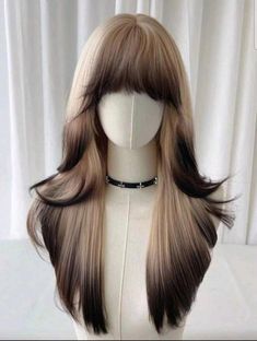 Glamorous Wavy Ombre Blonde Black Synthetic Women Wig With Heat Resistant Fluffy Wig For Daily Party Cosplay 24Inch Long Wig With Bangs, Colored Bangs, Fluffy Wig, Black And Blonde Ombre, Hair Drawings, Cool Hair Designs, Hair References, Blond Ombre, Ombre Blond