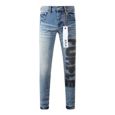 Premium Brand PRPL Roca Jeans P010 - fashionupstore1 Light Blue Ripped Jeans, Decoration Logo, Print Letters, Blue Ripped Jeans, Purple Jeans, Pants Fabric, Summer Streetwear, Premium Brand, Logo Pattern