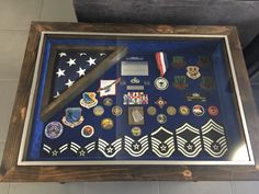 Military Wall Display, Shadowbox Ideas, Window Coffee Table, Shadow Box Coffee Table, Coffee Table Display, Box Coffee Table, Military Shadow Box, Military Retirement