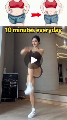 a woman is dancing in front of an image with the caption 10 minutes every day