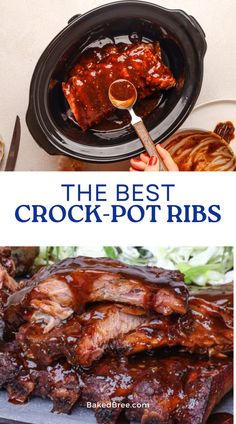 the best crock pot ribs recipe is in this collage and it's ready to be eaten