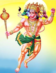 the hindu god is flying through the air with his arms outstretched and two hands out