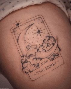 a tattoo on the side of a woman's thigh that reads, i will be the moon