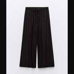 Nwt Pants With An Adjustable Mid Waist With Self Drawstring. Wide Leg. Black Straight Sweatpants For Summer, Black Wide Leg Sweatpants For Summer, Black Straight Leg Sweatpants For Summer, Zara Wide Leg Trousers With Elastic Waistband, Zara Wide-leg Pants With Elastic Waistband, Chic Black Loungewear Pants, Chic Black Straight Sweatpants, Zara Wide Leg Pants With Elastic Waistband For Fall, Zara Ankle-length Solid Wide Leg Pants