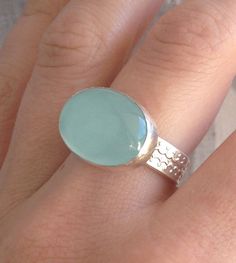 Astrological Aqua Chalcedony Oval Cabochon 13x18mm by GildedBug, $55.00 Oval Turquoise Moonstone Ring, Chalcedony Ring, Ring Gifts, Ring Birthstone, Aqua Chalcedony, Cabochon Ring, Asheville Nc, Sterling Silver Bands, Oval Cabochon