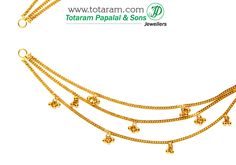 22 Karat Gold Ear Chain - 1 Pair
  (also known as Champa Saralu or Over the Ear Chain)
   - 235-GEM195 - in 8.700 Grams for USD $797.59. 
Made in India by Totaram Jewelers Online this product is in Gold - 22 Karat BIS Hallmark 916 KDM Gold  & is an excellent gift for Adult - Women. Ships fully insured with secured guaranteed delivery for free with your order over $250 from New Jersey USA & comes with 30 days exchange policy. Luxury Gold Chandbalis For Festivals, Champasaralu Designs Gold, Gold Ear Chain, Ear Chain, The Ear, Gifts For Adults, 22k Gold, New Jersey, Gold Necklace