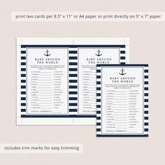 Baby around the world boy baby shower games instant download by LittleSizzle Nautical Bridal Shower, Adult Birthday Party Games, Navy Baby Showers, Nautical Baby Shower Invitations, Wishes For The Bride, Boy Baby Shower Games, Baby Shower Game Cards, Baby Shower Wording, Boy Printable