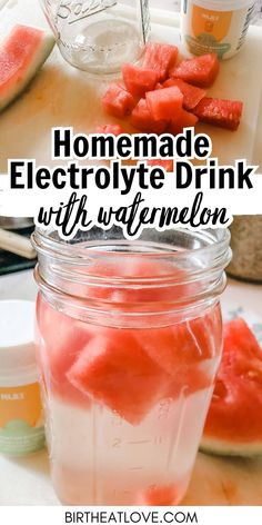 homemade electrolyte drink with watermelon in a mason jar