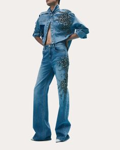 Hellessy Martin Embellished Jeans | OLIVELA Shoulder Epaulettes, Smoky Crystal, Embellished Denim, High Hips, Embellished Jeans, Big Fashion, High Point, Denim Shirt, Dry Clean